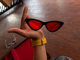 عینک هالیوودی مشکی شیشه قرمز | Black Hollywood Red Lens Glasses ❤️