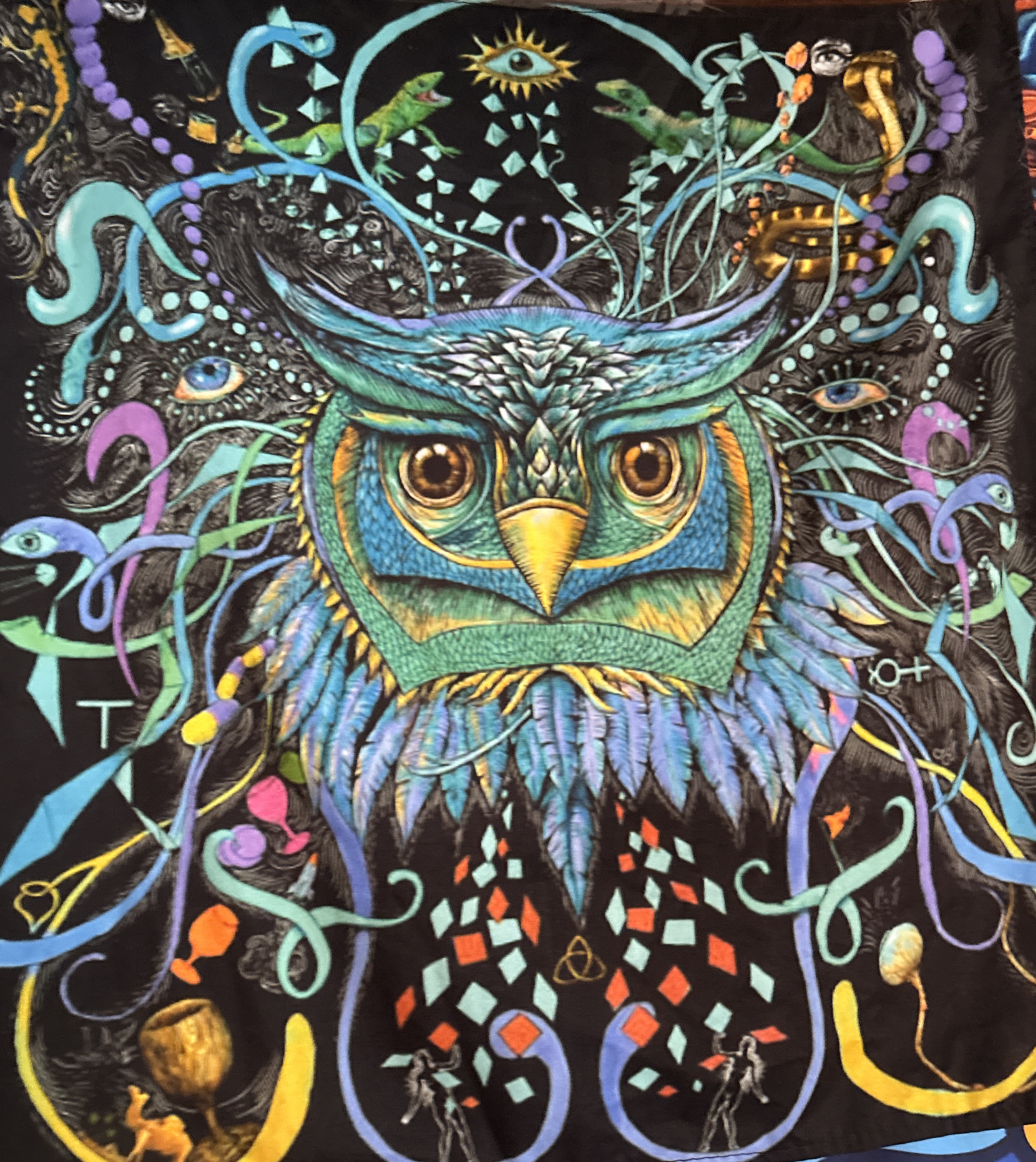 دستمال سر بلک لایت طرح جغد | Owl Blacklight Bandana