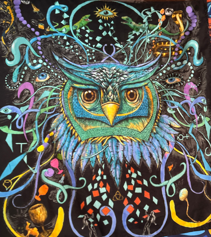 دستمال سر بلک لایت طرح جغد | Owl Blacklight Bandana